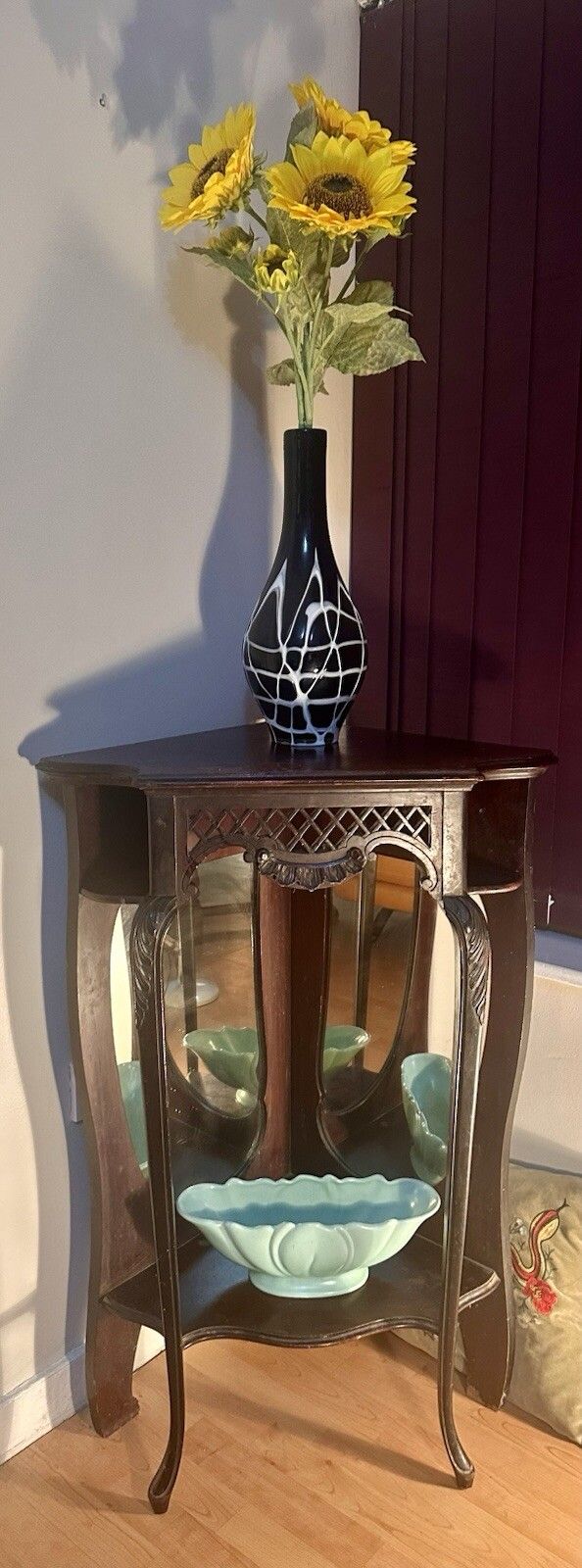 photo for sale Antique Victorian Ebony & Rosewood Mirrored Display  Cabinet Ebony Caribole Leg