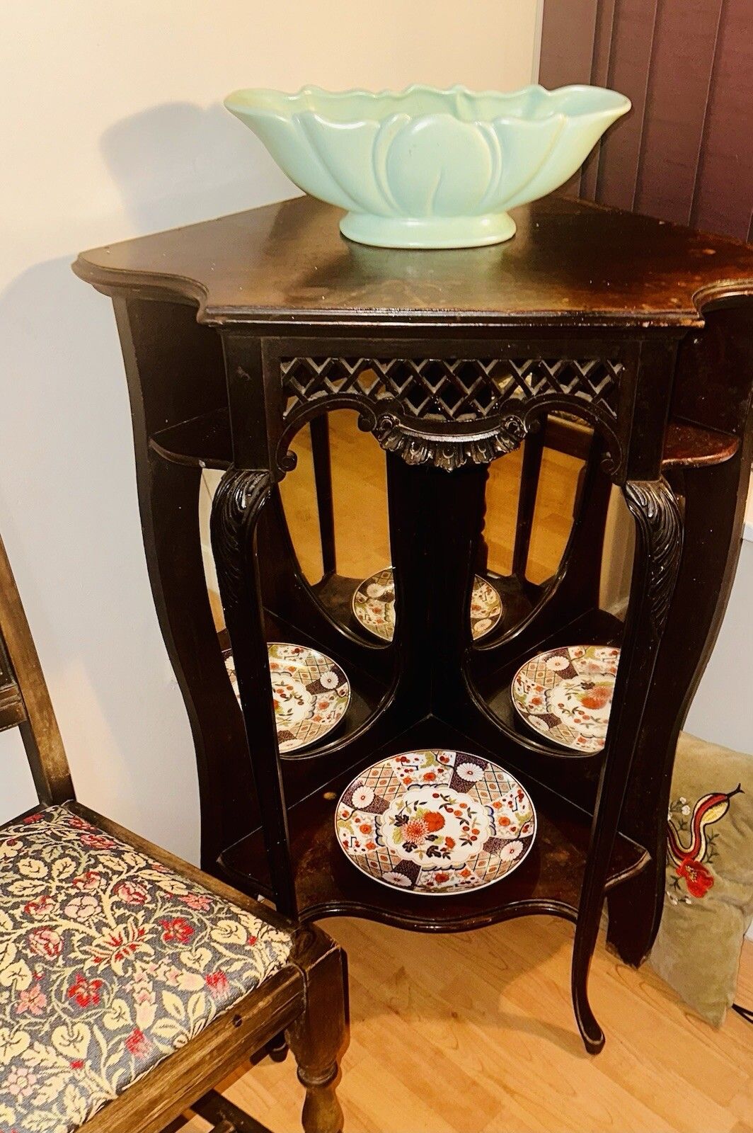 photo vinterior Antique Victorian Ebony & Rosewood Mirrored Display  Cabinet Ebony Caribole Leg