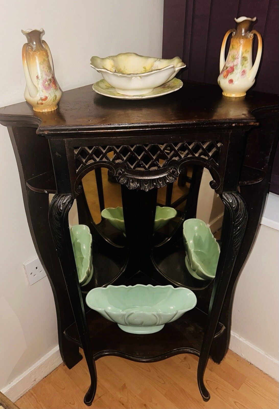 photo vintage Antique Victorian Ebony & Rosewood Mirrored Display  Cabinet Ebony Caribole Leg