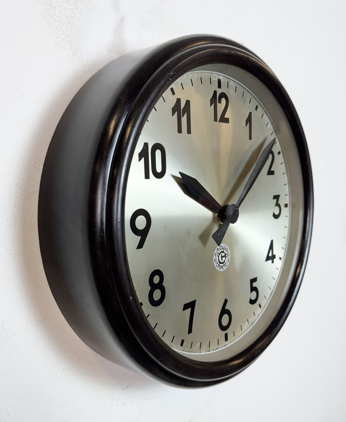 Industrial Brown Bakelite Factory Wall Clock From Chronotechna, 1960s photo for sale
