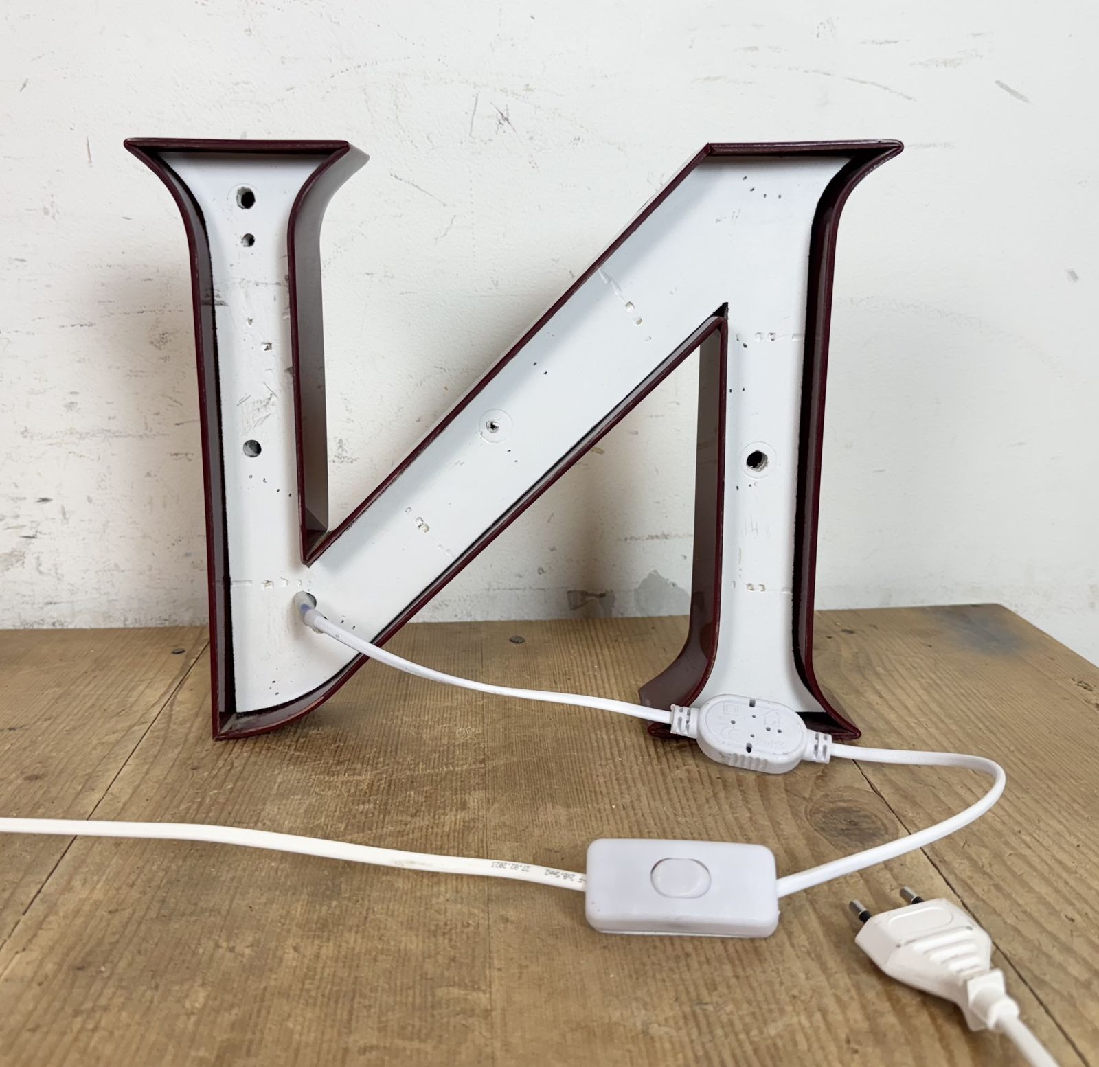 Vintage Dark Red Illuminated Letter N , 1980s photo vinterior