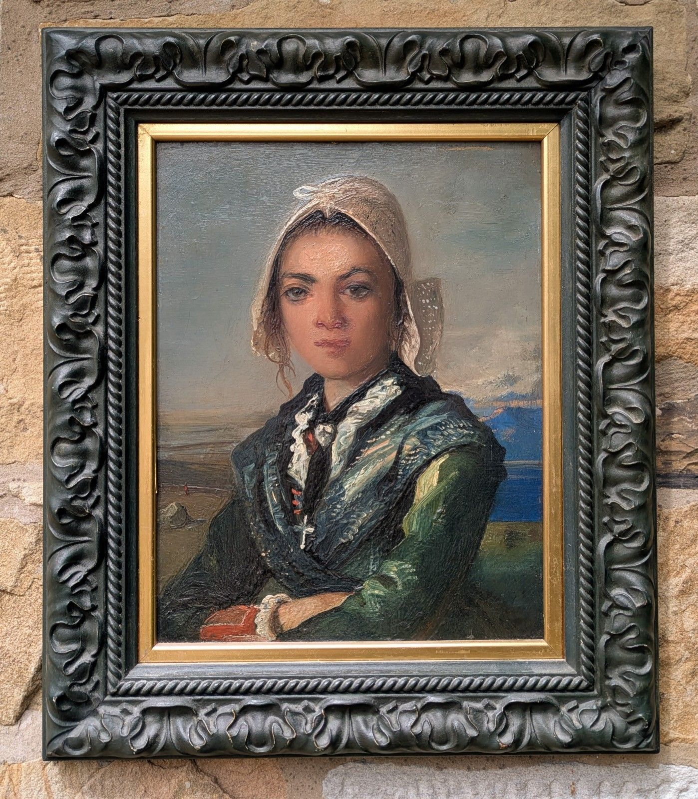 Oil Painting Portrait On Board Young Girl