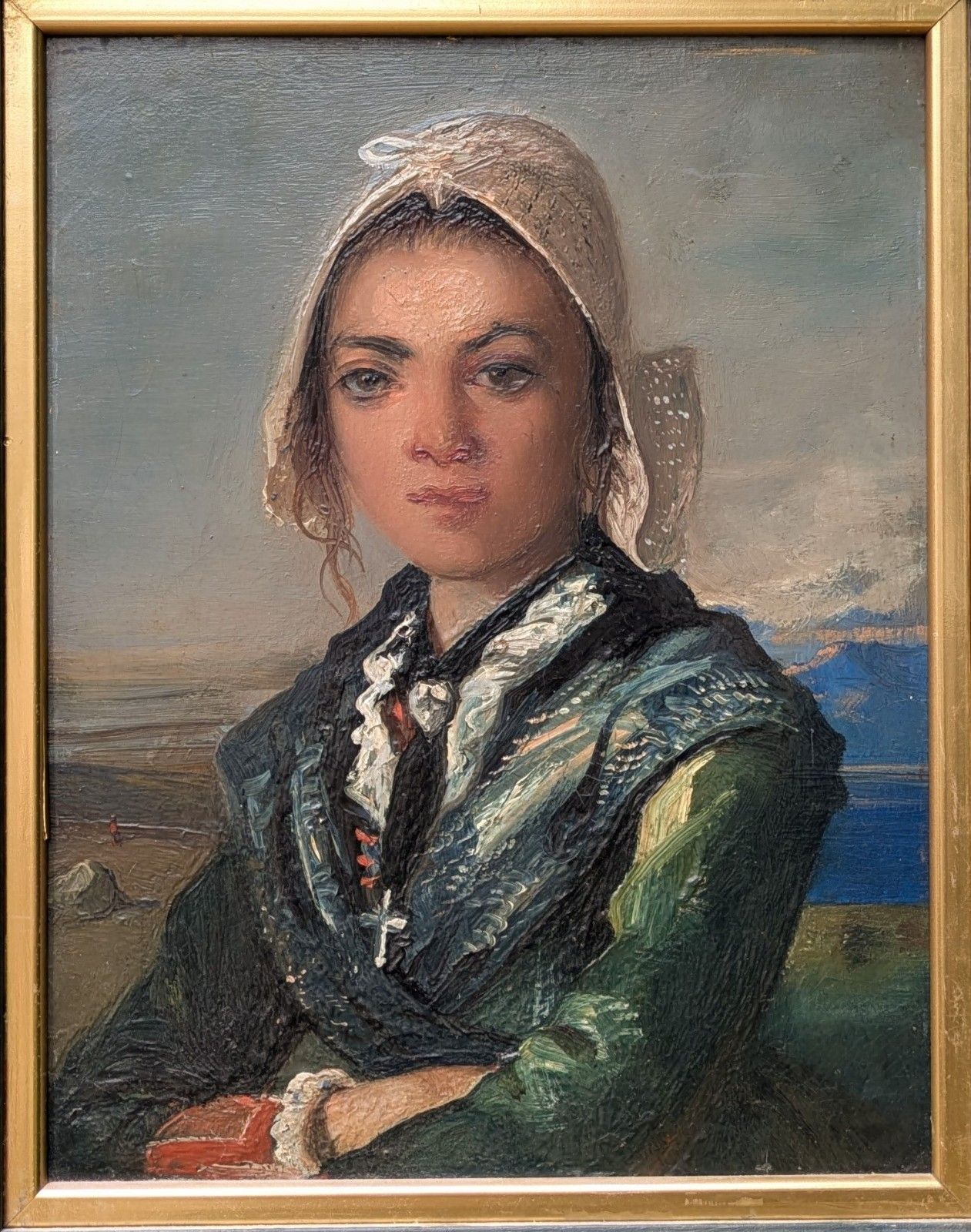 Oil Painting Portrait On Board Young Girl photo Art