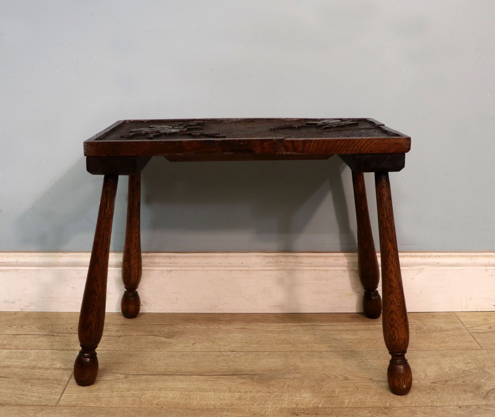 A Unique And Lovely Side Late 19th Century Oak Side Table The Top Beautifully Hand Carved  Bramble And Blackberry Decoration. photo furniture