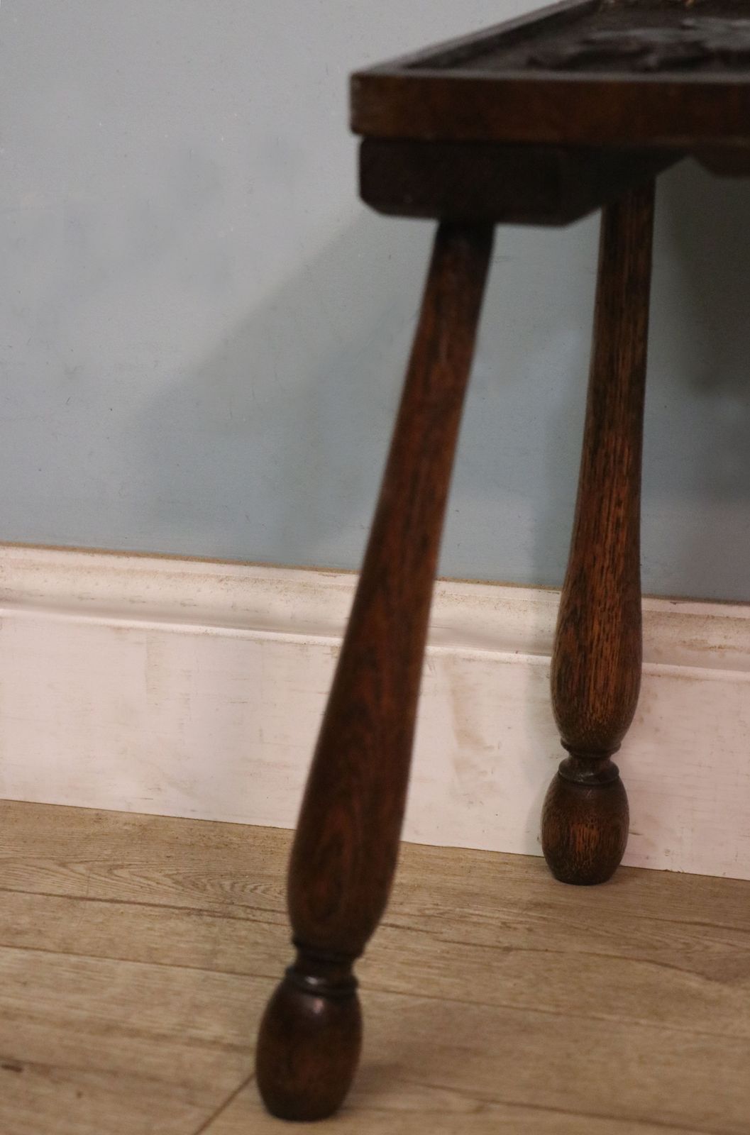 Furniture A Unique And Lovely Side Late 19th Century Oak Side Table The Top Beautifully Hand Carved  Bramble And Blackberry Decoration. photo