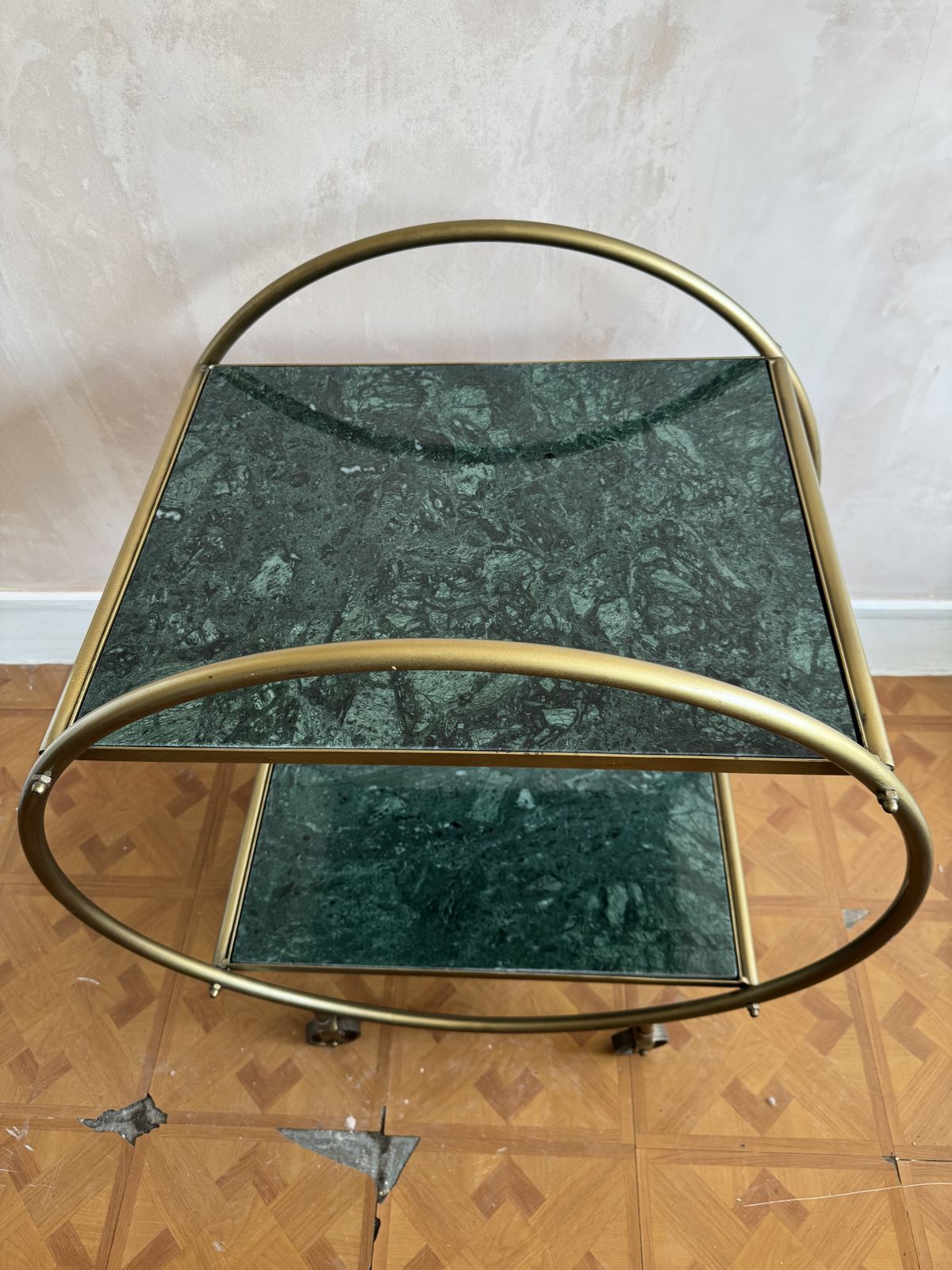 Green Marble And Metal Round Drinks Trolly / Bar Cart photo 210.0