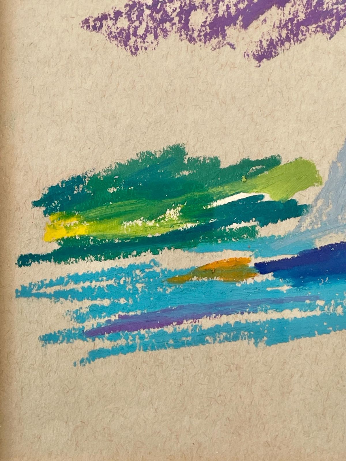 Abstract Minimalist Vintage Pastel On Paper Drawing Of Landscape By The Ocean With Sailboat By Hans Gregersen   Danish Art From The 1990s photo 194.0