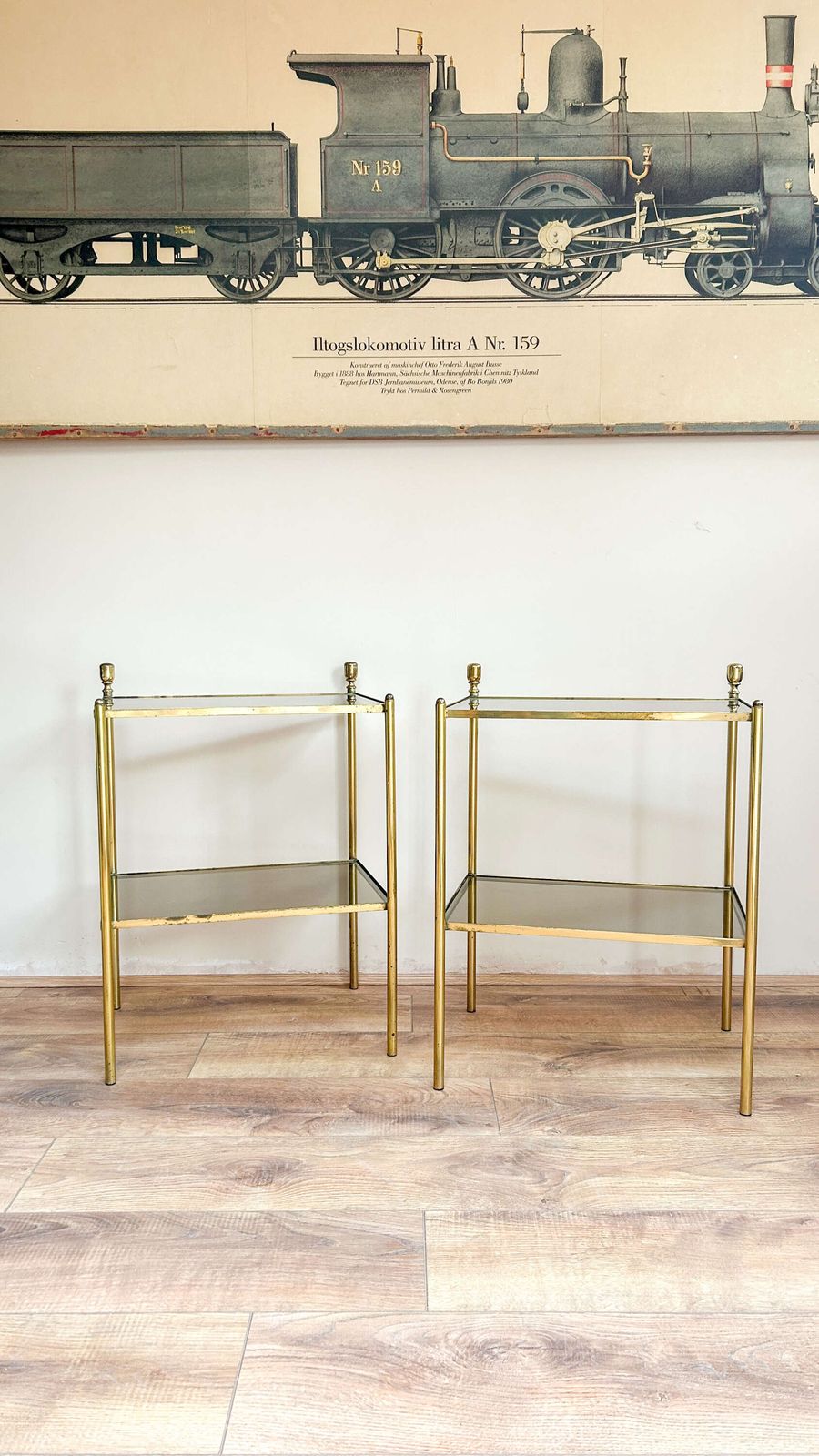 Pair Of Brass & Smoked Glass Side Tables | Bedside Tables