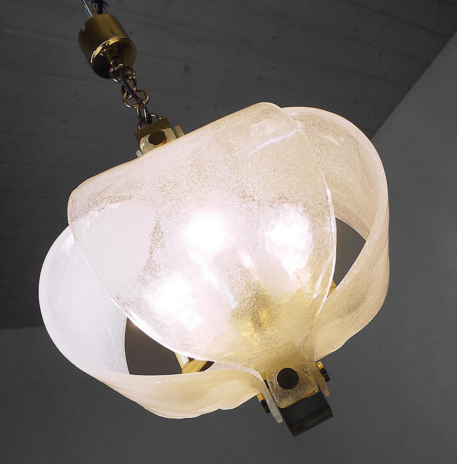 Frosted Murano Tulip Chandelier Pendant Glass & Brass By Kaiser, Germany, 1970s photo Lighting