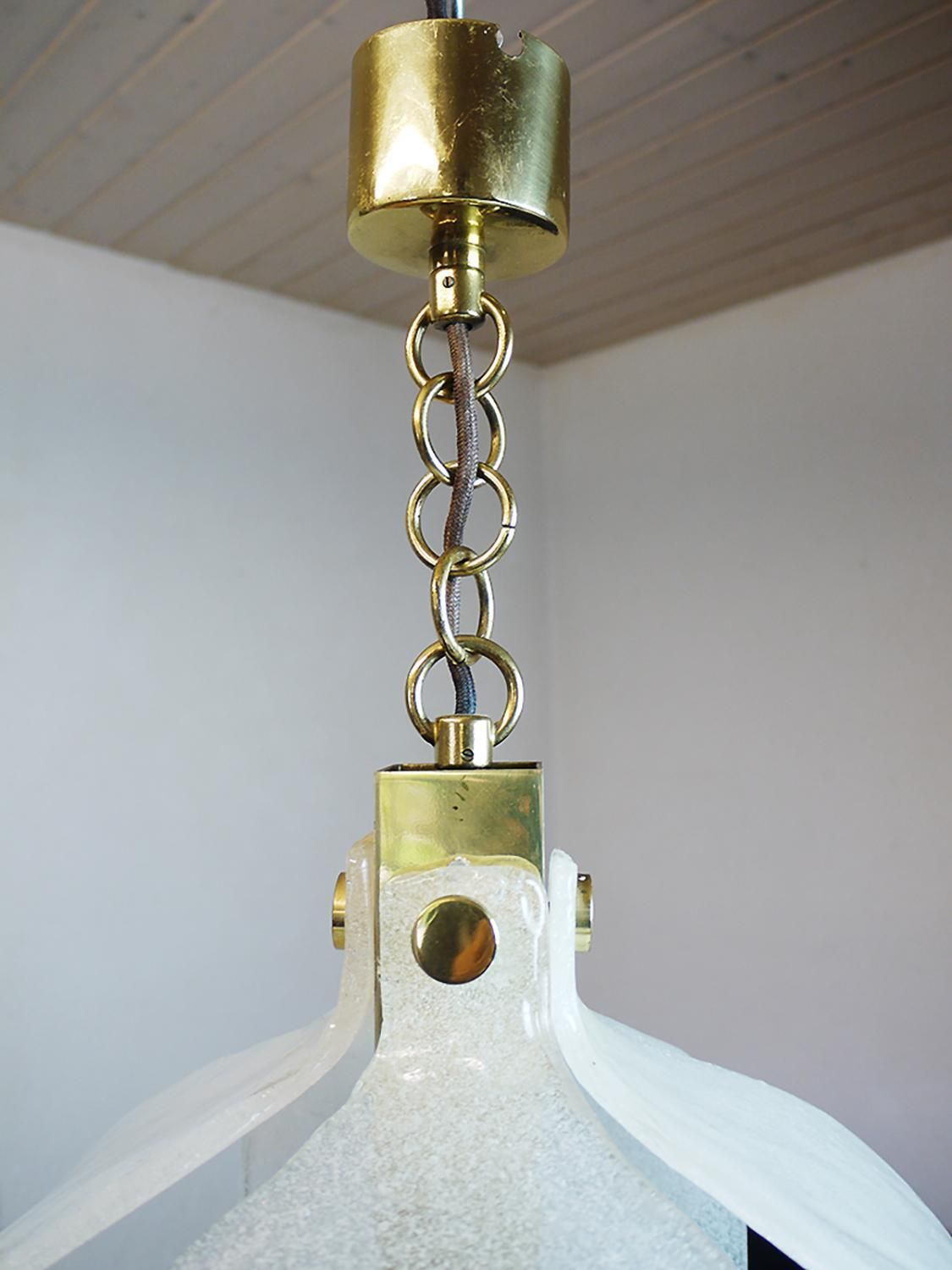 Frosted Murano Tulip Chandelier Pendant Glass & Brass By Kaiser, Germany, 1970s photo 2077.0