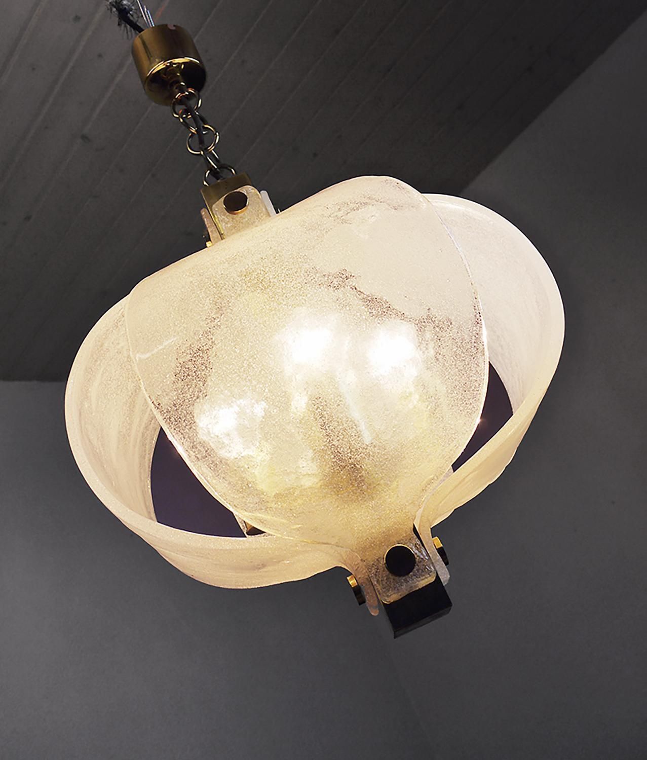 photo furniture Frosted Murano Tulip Chandelier Pendant Glass & Brass By Kaiser, Germany, 1970s