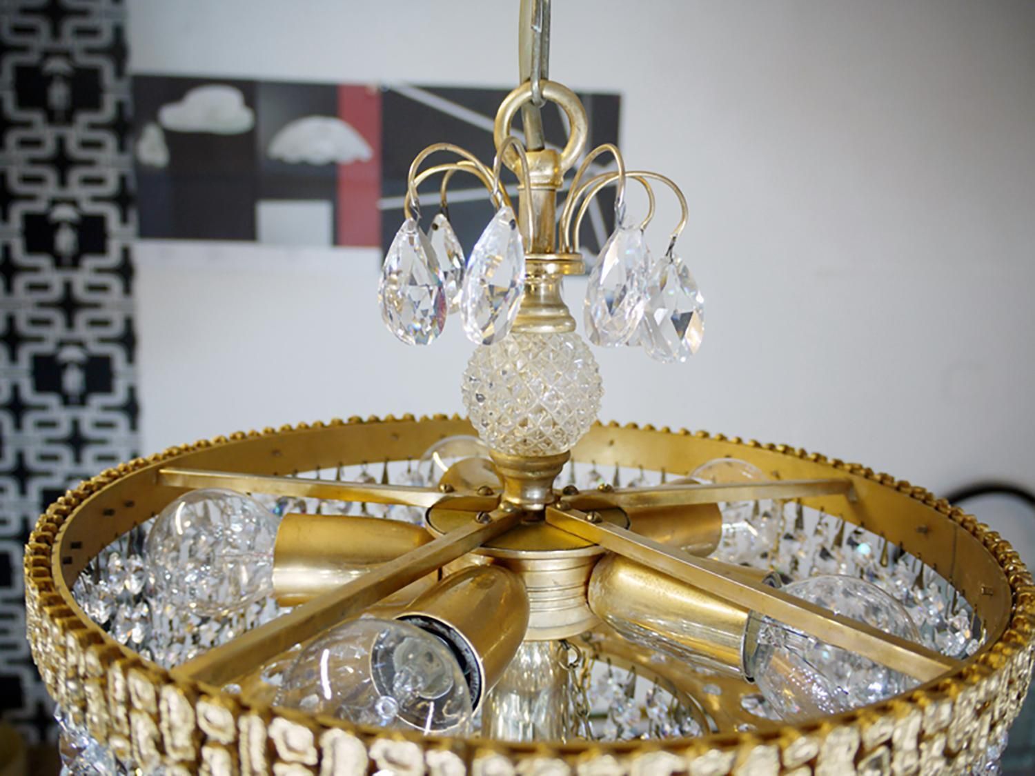 Palwa Bubbles Chandelier Crystal & Gilt Brass By Ernst Palme, Germany, 1960s photo vinterior