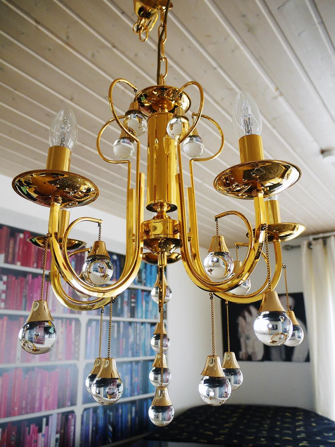 Murano Teardrop Chandelier Glass & Gilt Brass By Gaetano Sciolari, Italy, 1960s photo 2419.0