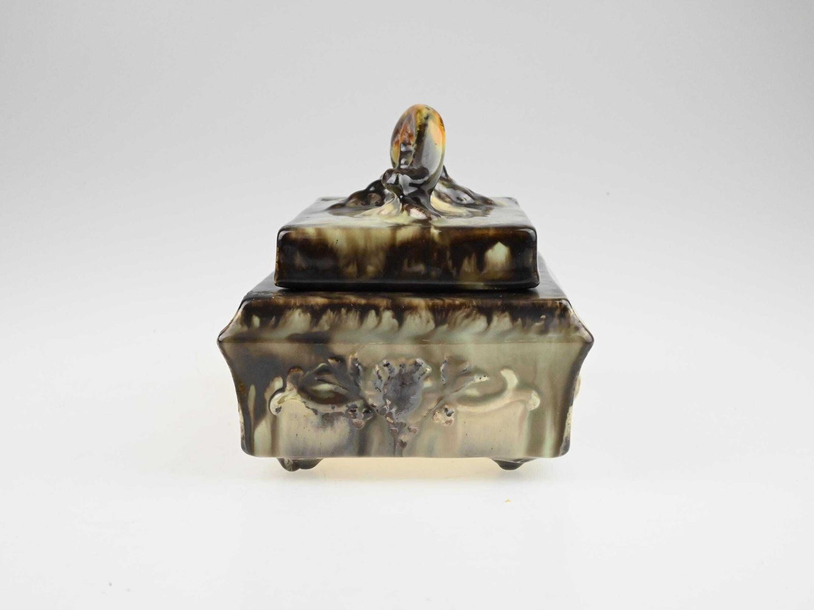 Antique German Art Deco Ceramic Box With Lid, German Pottery, Ceramic Box, Antique Trinket Box, Decorative Box, Collectible Ceramic photo for sale