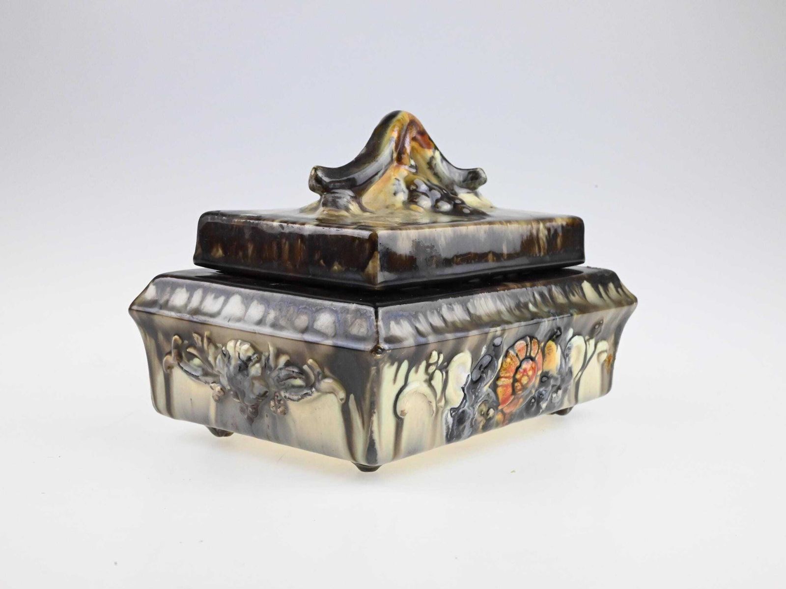 Antique German Art Deco Ceramic Box With Lid, German Pottery, Ceramic Box, Antique Trinket Box, Decorative Box, Collectible Ceramic photo vintage