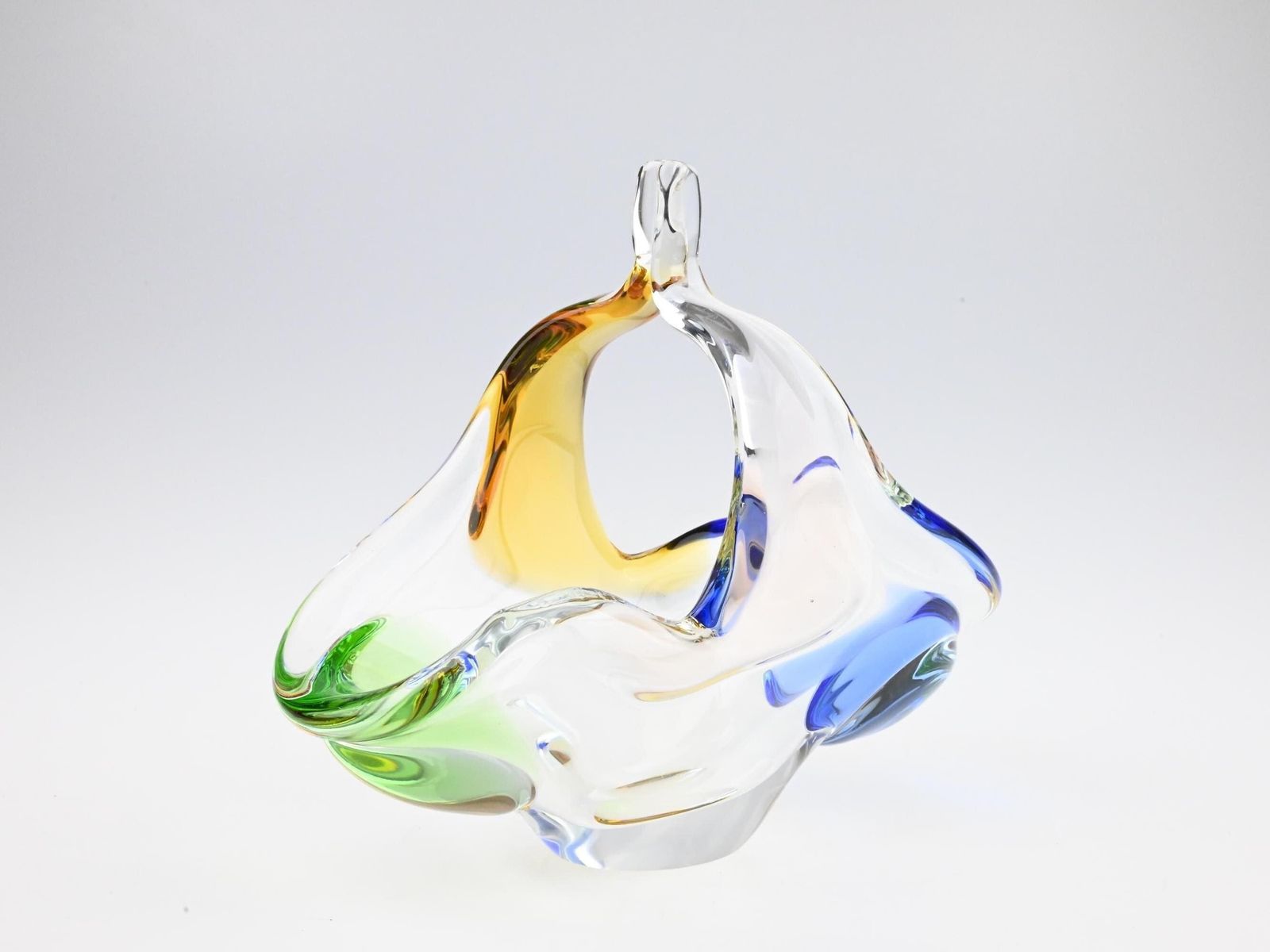 Frantisek Zemek Mstisov Glass Basket, Art Glass, Czech Glass, Vintage Glass, Vintage Glass Basket, Glass Baskets, Handmade Glass, Vintage photo furniture