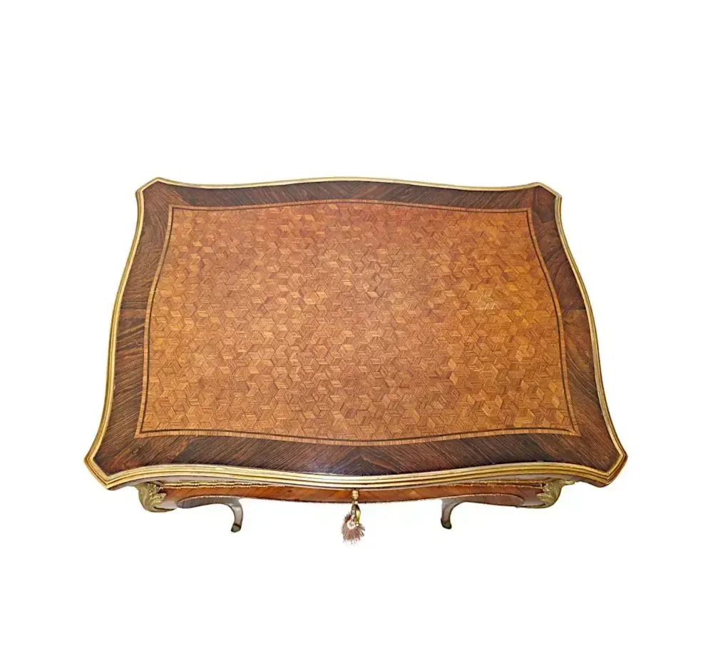 A Very Rare 19th Century Inlaid Ormolu Mounted Work Or Lamp Table Stamped 'Tahan Paris' photo for sale