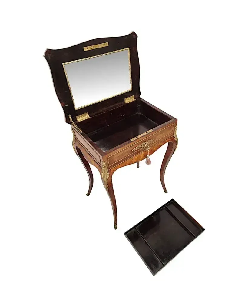 A Very Rare 19th Century Inlaid Ormolu Mounted Work Or Lamp Table Stamped 'Tahan Paris' photo vinterior