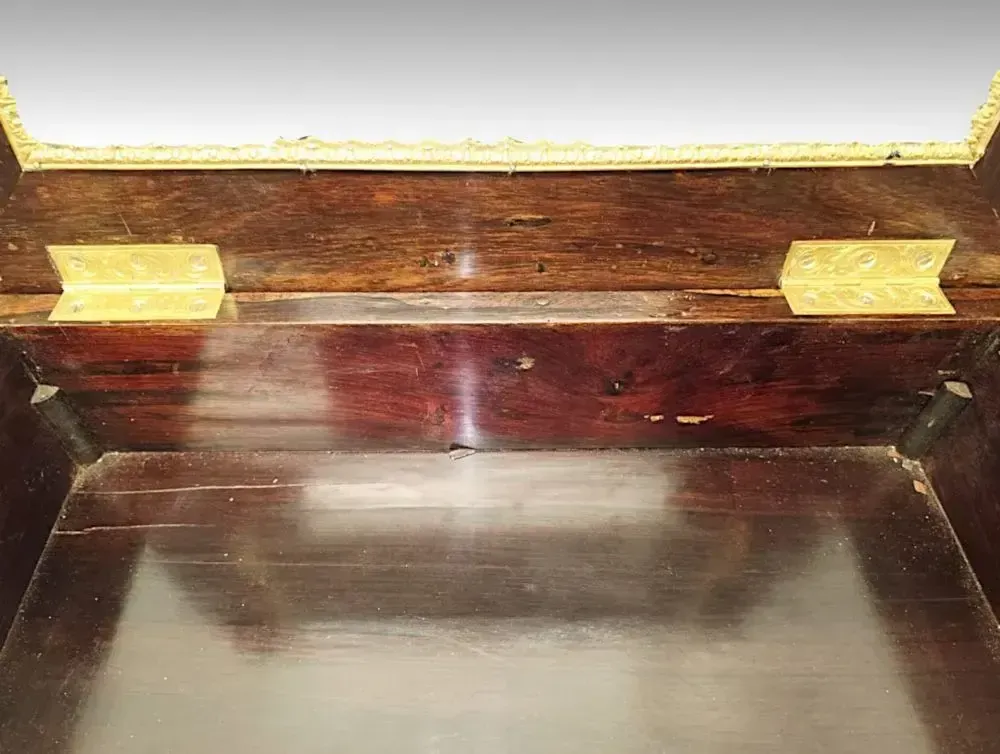 photo for sale A Very Rare 19th Century Inlaid Ormolu Mounted Work Or Lamp Table Stamped 'Tahan Paris'