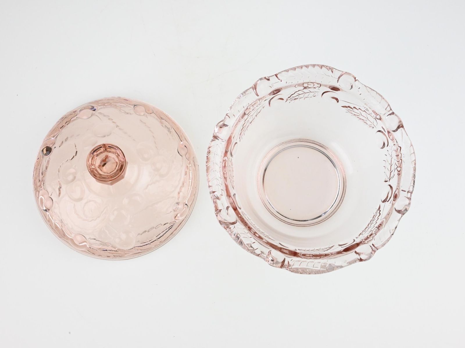 Antique Pink Glass Candy Dish With Lid, Vintage Decorative Box, Pink Bowl, Glass Bowl, Vintage Bowl, Mid Century Bowl, Vintage Glass photo vintage