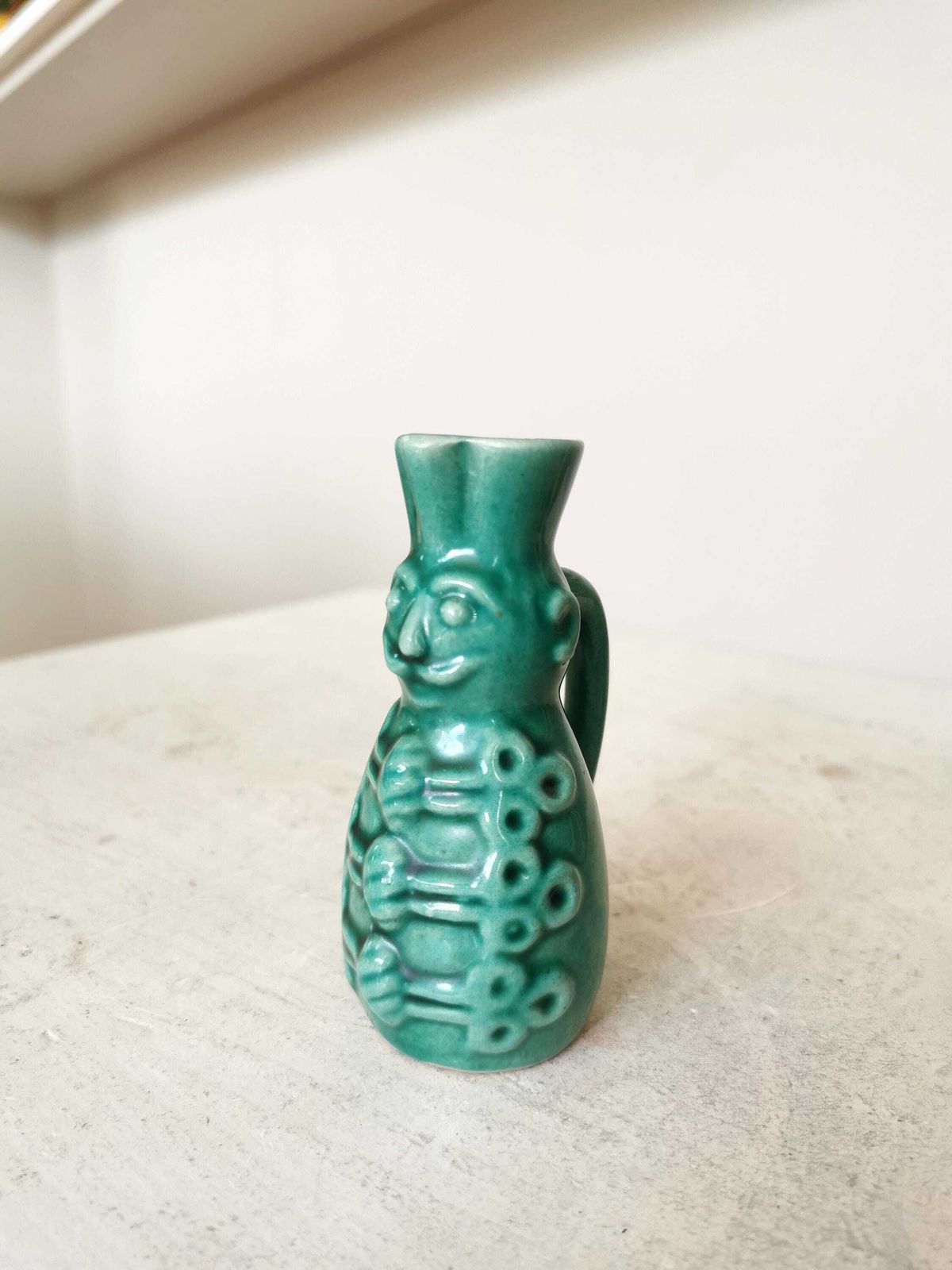 Miniature Sculptural Ceramic Vase 3.3 " / Turquoise Glaze / Miska Kancso Style / 1970s / Retro Home Decor / Hungarian Folk Art