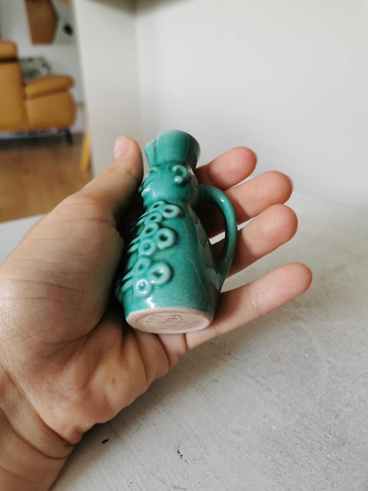 Miniature Sculptural Ceramic Vase 3.3 " / Turquoise Glaze / Miska Kancso Style / 1970s / Retro Home Decor / Hungarian Folk Art photo vintage