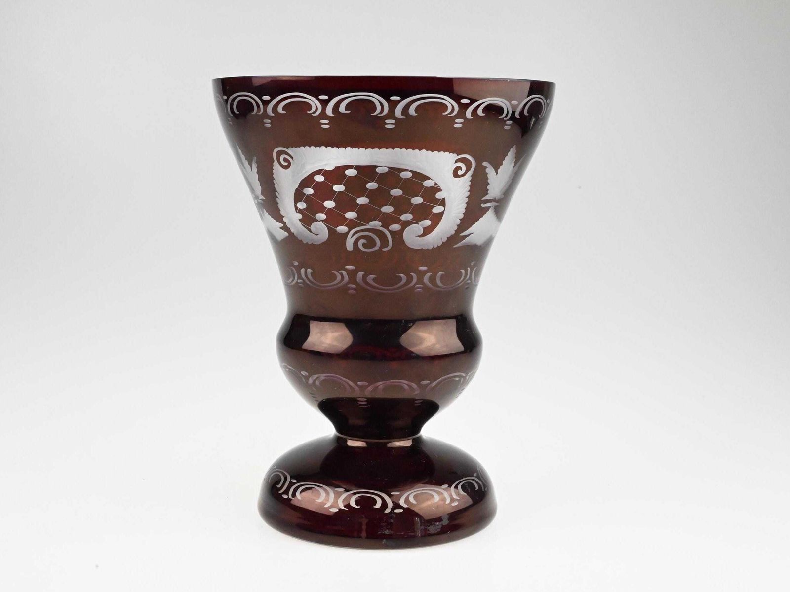 Egermann Czech Ruby Cut To Clear Glass Vase, Red Cut Glass, Red Cut To Clear Glass, Red Cut Crystal Vase, Ruby Glass Vase, Red Glass Vase photo for sale