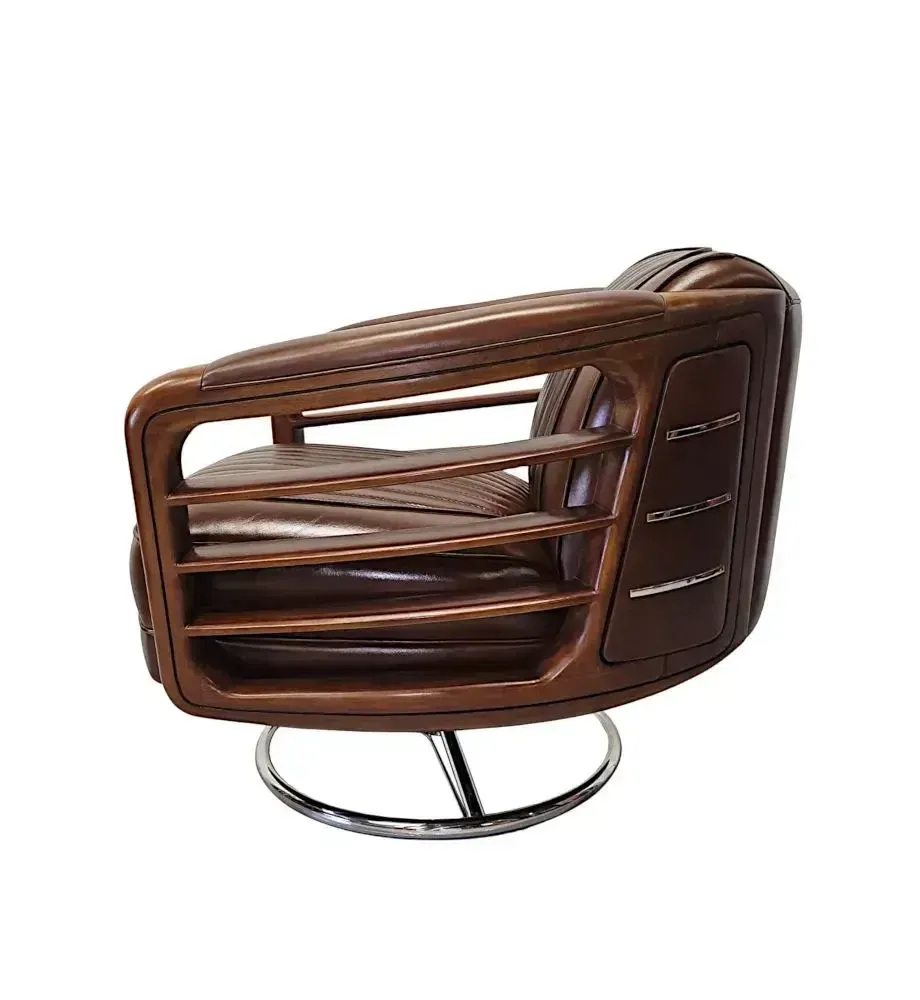 A Fabulous Handmade Walnut And Chrome Revolving Leather Armchair photo 1647.2892