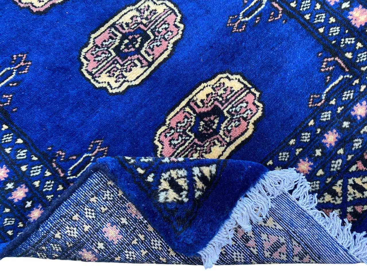 Small Navy Blue Oriental Bokhara Rug photo vintage