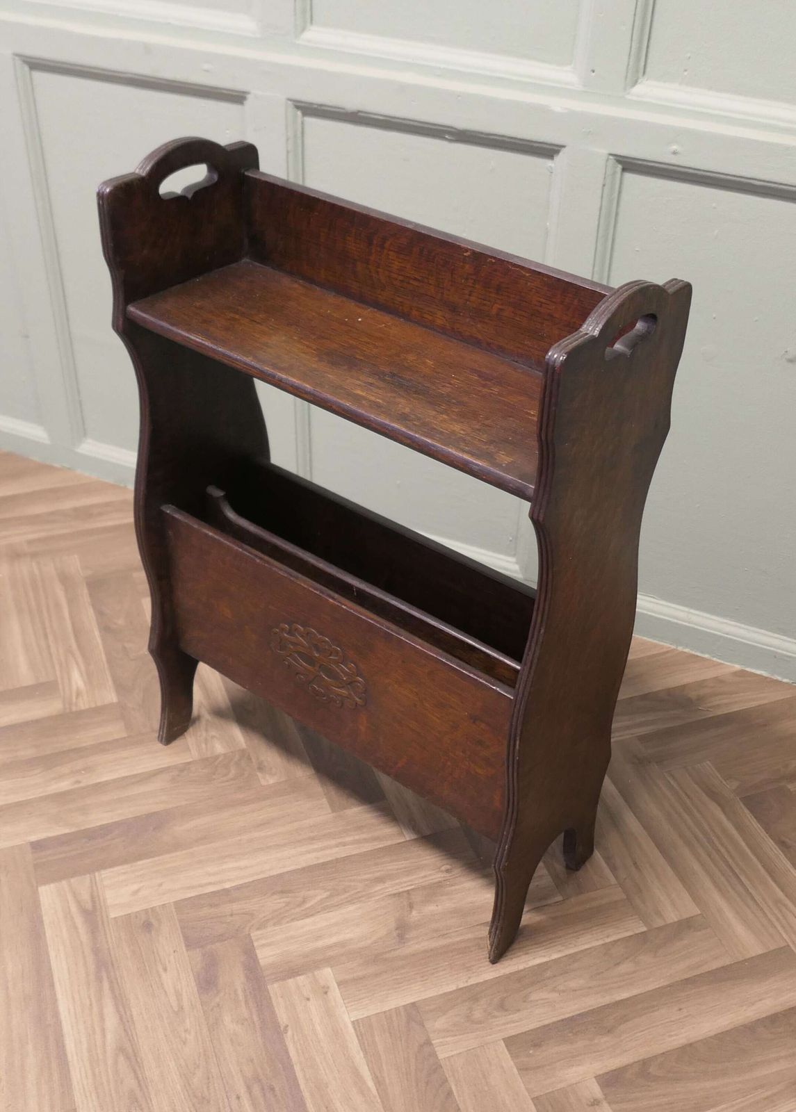 Arts And Crafts Open Front Oak Bookcase With Magazine Rack photo furniture