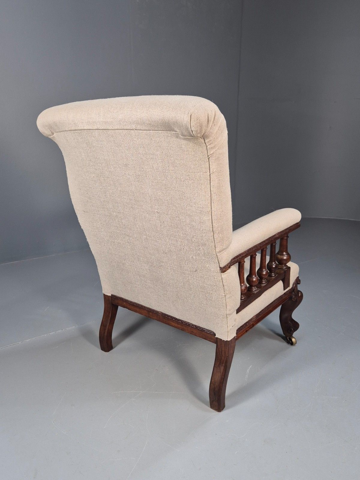 photo for sale Antique Mahogany Library Chair Cream Fabric Vintage Retro Eb9382 Vclo