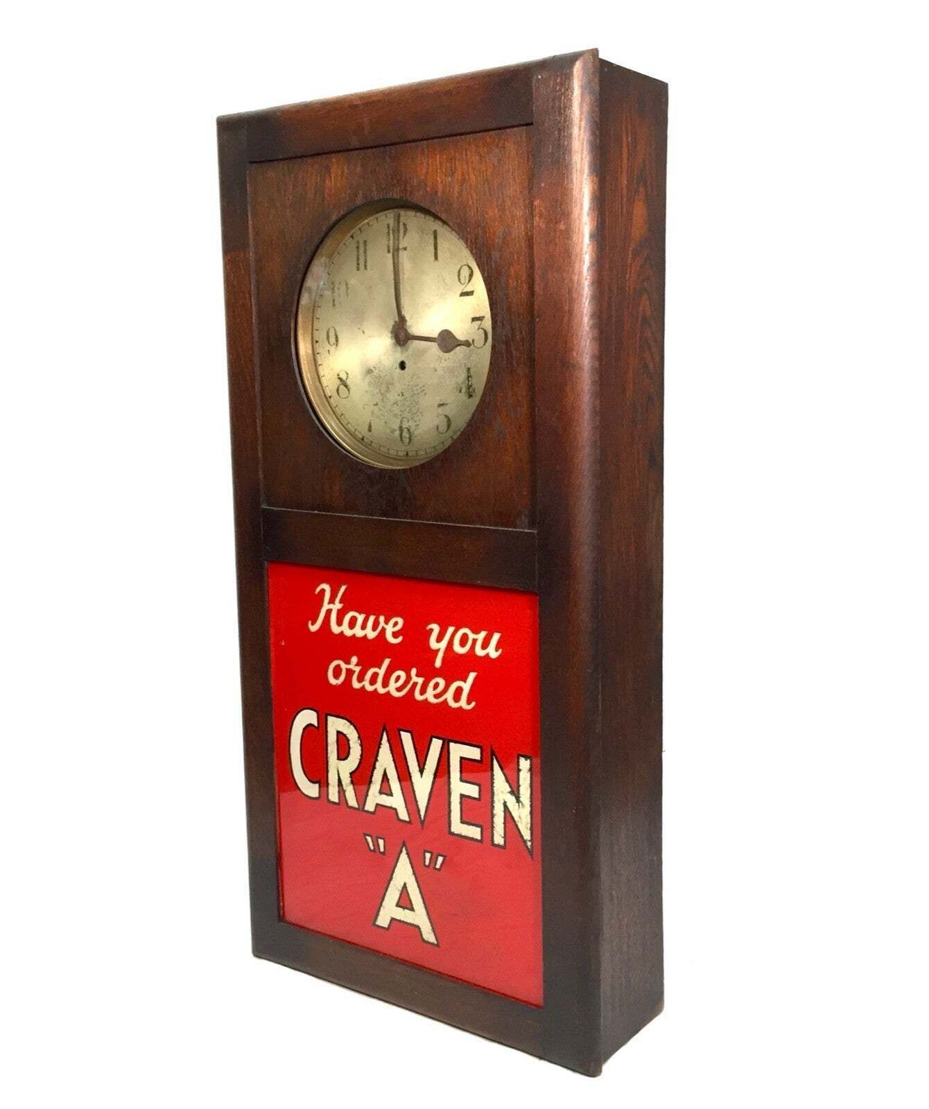 Antique Advertising Large Craven A Tobacco / Cigarettes Clock & Sign C.1940 photo for sale