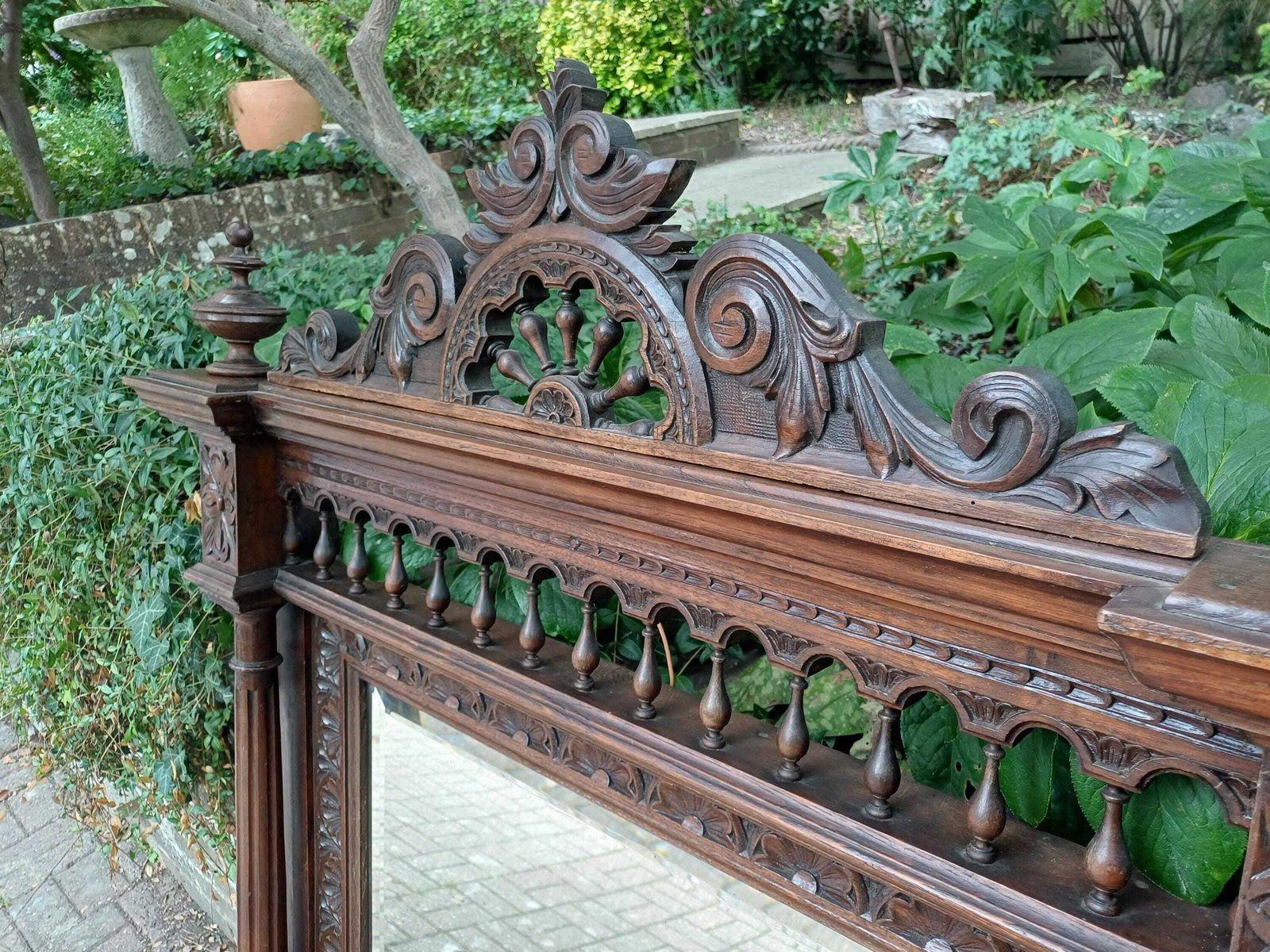 Massive Antique Victorian Carved Oak Over Mantel Mirror Large Ornate Gothic Revival Hall Mirror C1880s Statement Mirror photo vintage