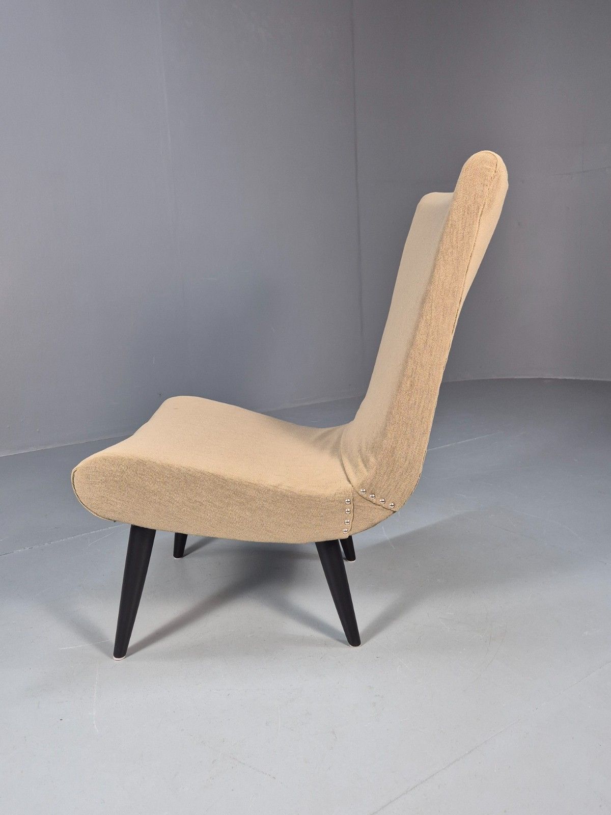 Furniture Vintage Scoop Chair Jens Risom Style Khaki Green Fabric Danish Eb9533 Mnor photo