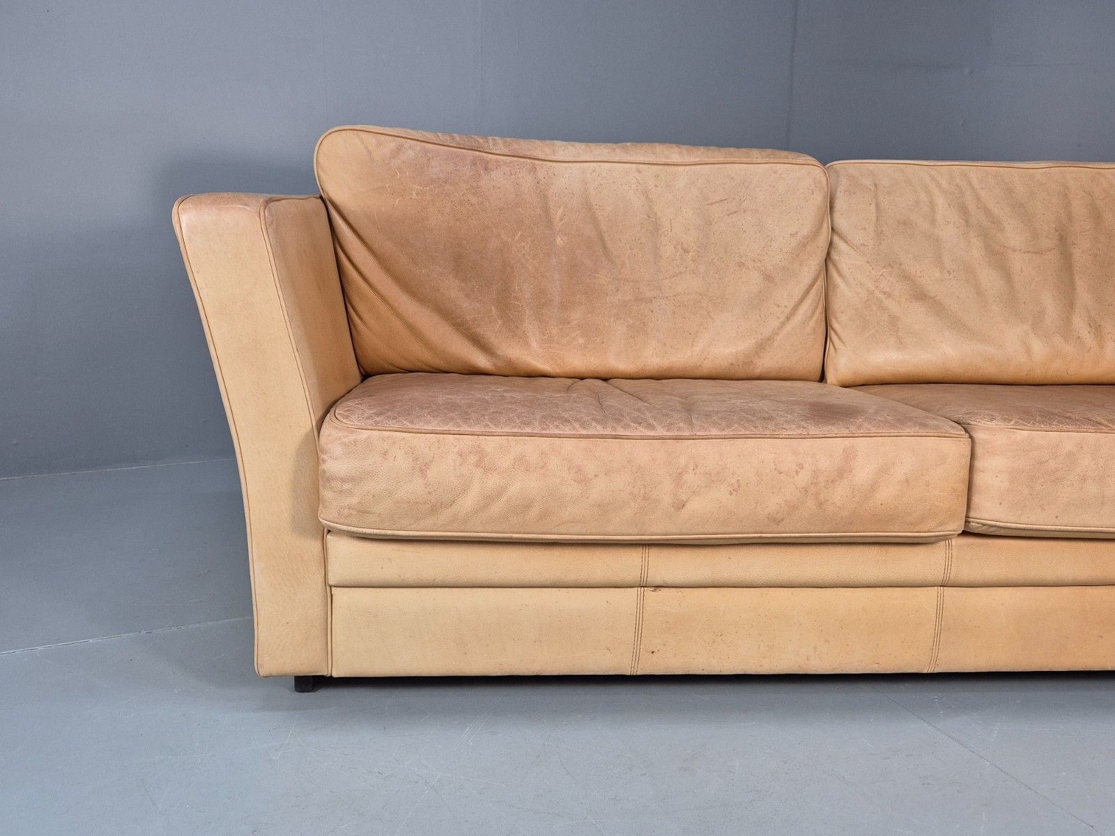 Vintage Skalma Three Seater Tan Leather Sofa Retro Danish Eb10164 M3ss photo furniture