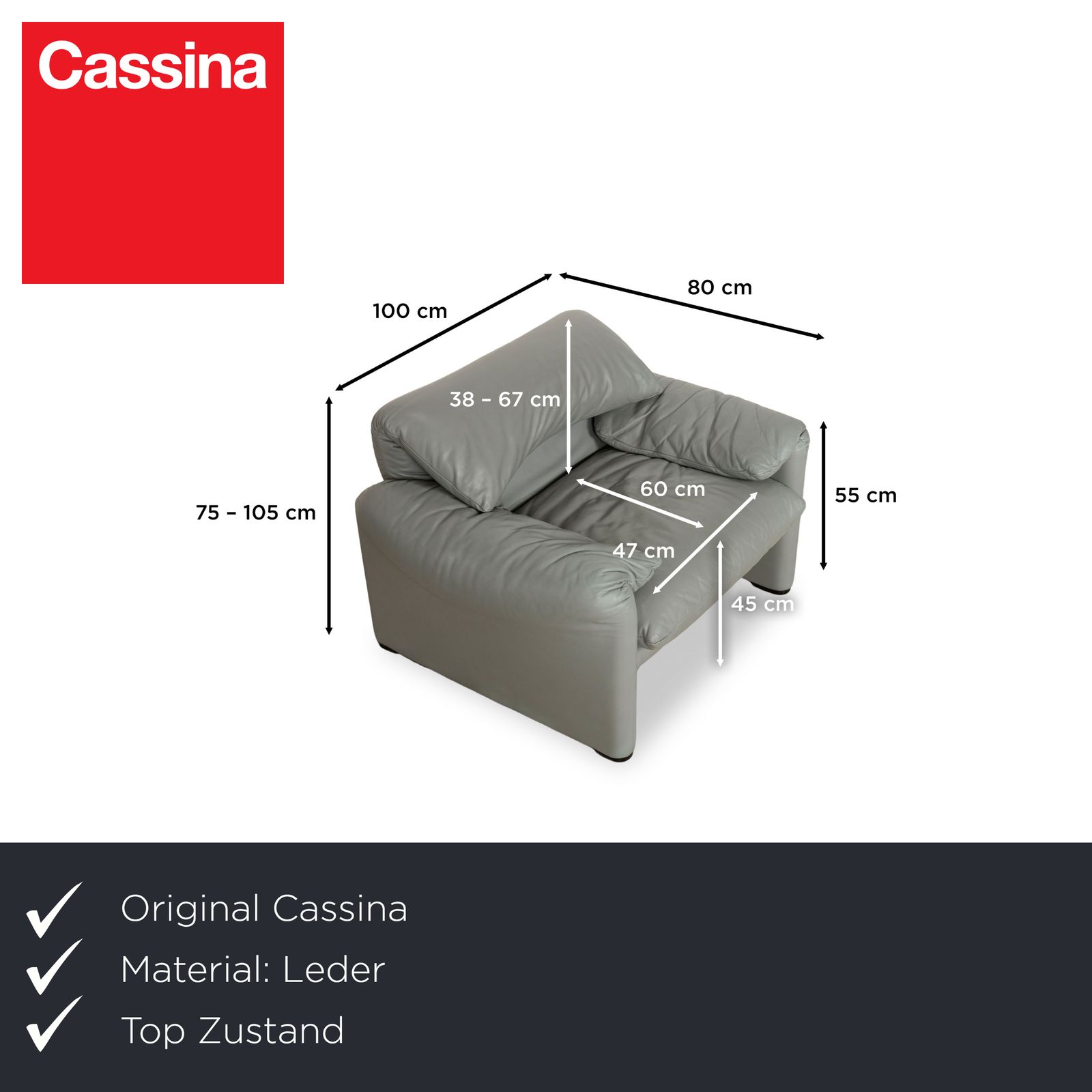 Cassina Maralunga Leather Armchair Grey photo furniture