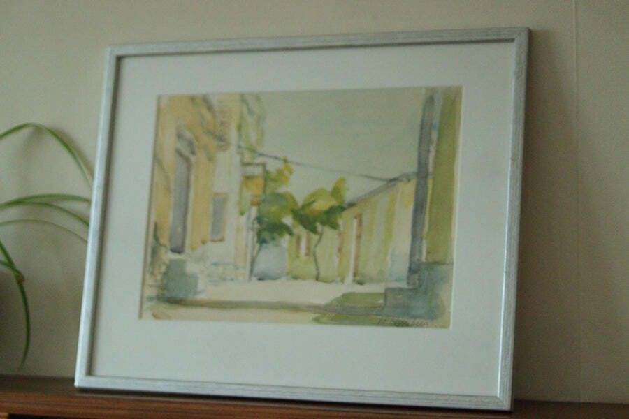 Original Swedish Street Scene Painting "Street" By H. Blomberg – Vintage & Framed | 46 × 36 Cm / 18.1 × 14.2 In photo Art