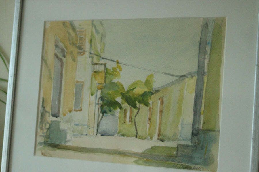 Original Swedish Street Scene Painting "Street" By H. Blomberg – Vintage & Framed | 46 × 36 Cm / 18.1 × 14.2 In photo vintage