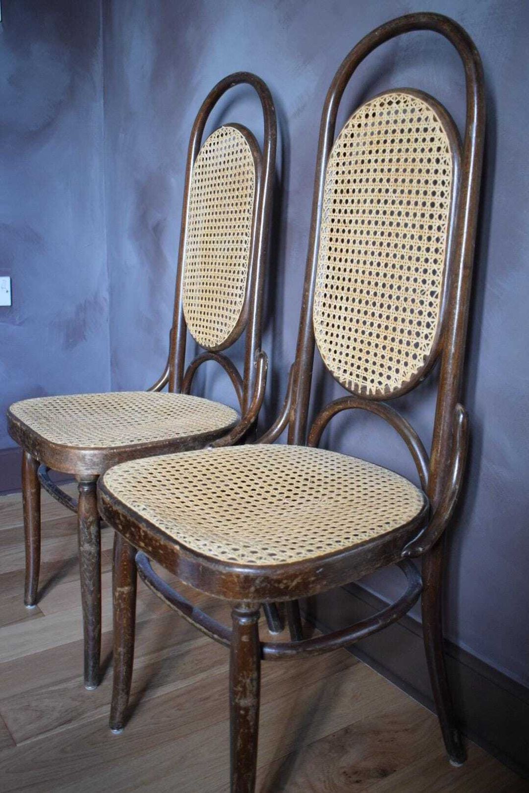 photo furniture Vintage Pair Of Thonet Style Bentwood And Cane Chairs