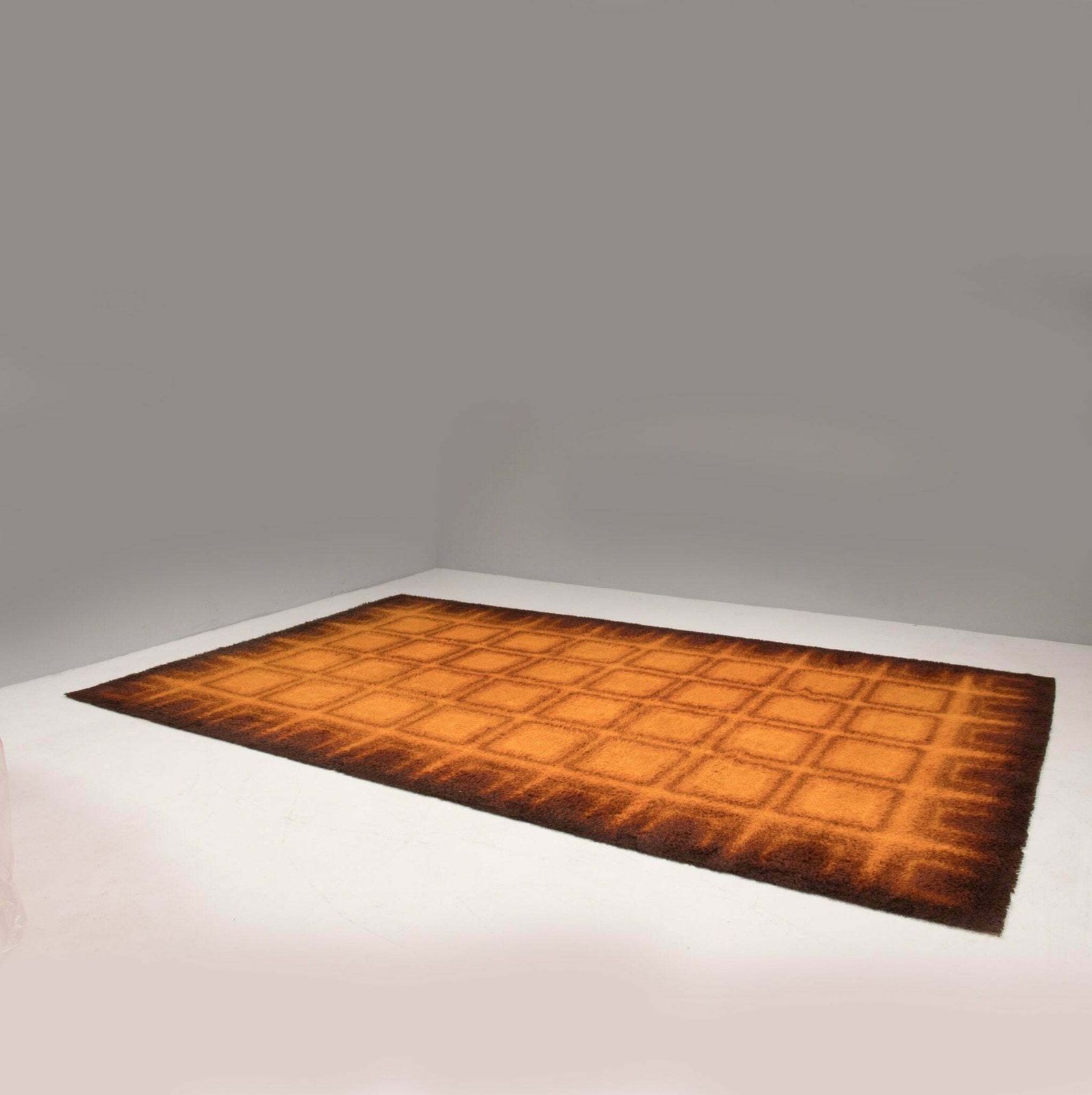 1970's Geometric Orange & Brown Shag Pile Rug photo 2173.0