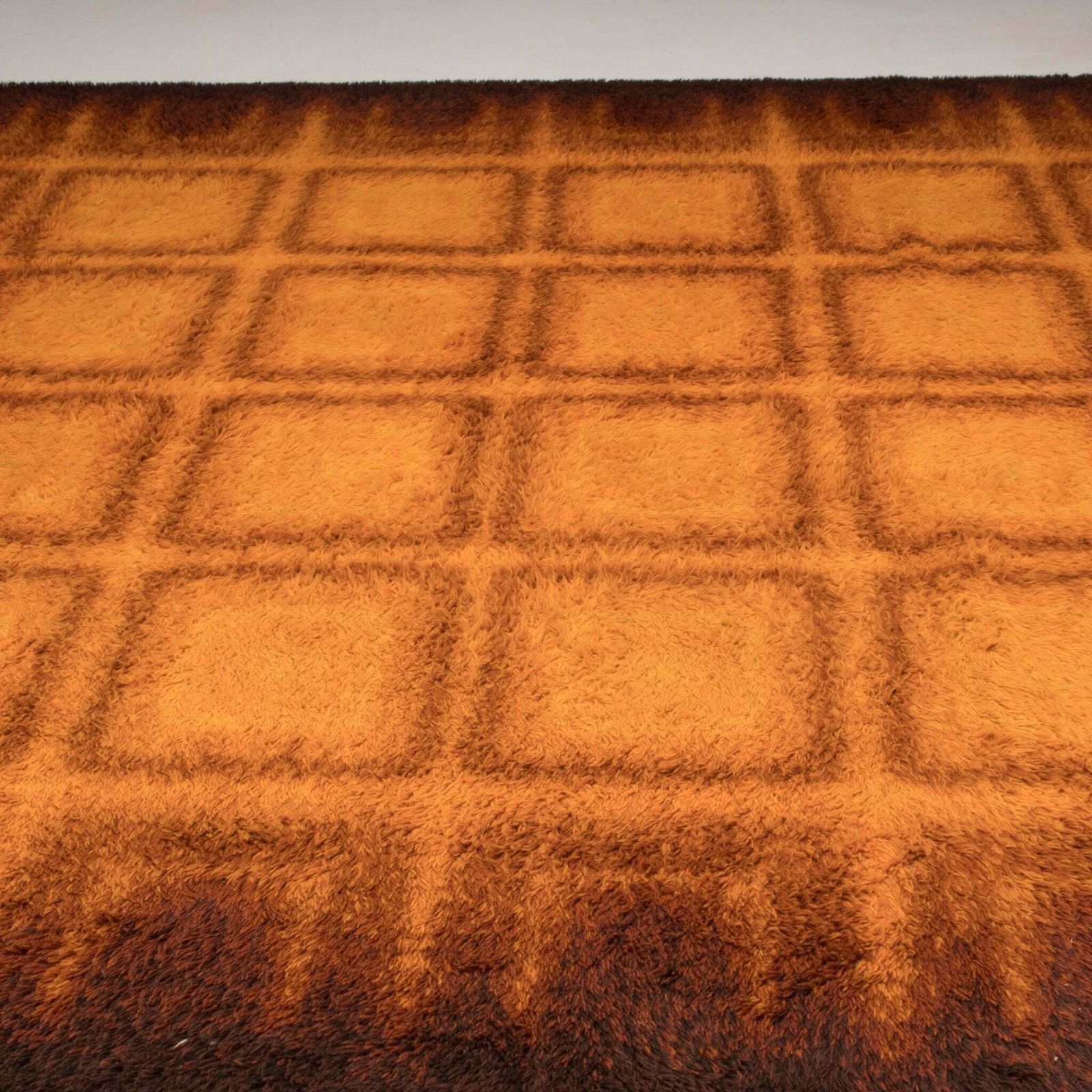 1970's Geometric Orange & Brown Shag Pile Rug photo buy