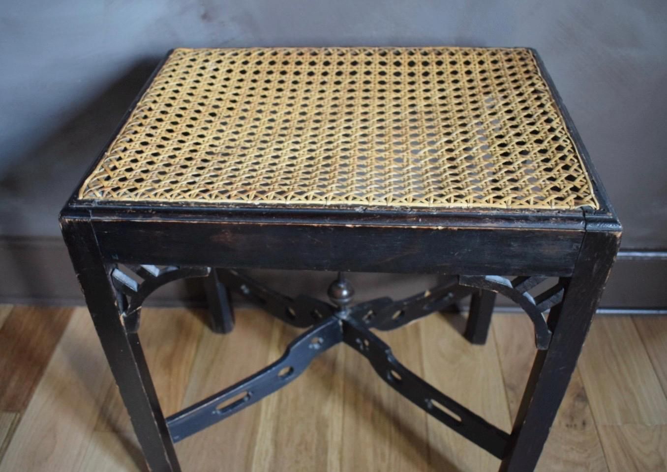 1930's Chippendale Style Stool With Woven Cane Seat photo buy