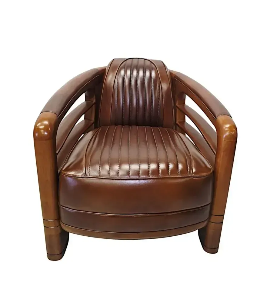 A Very Fine Art Deco Design Walnut And Leather Club Armchair photo Furniture