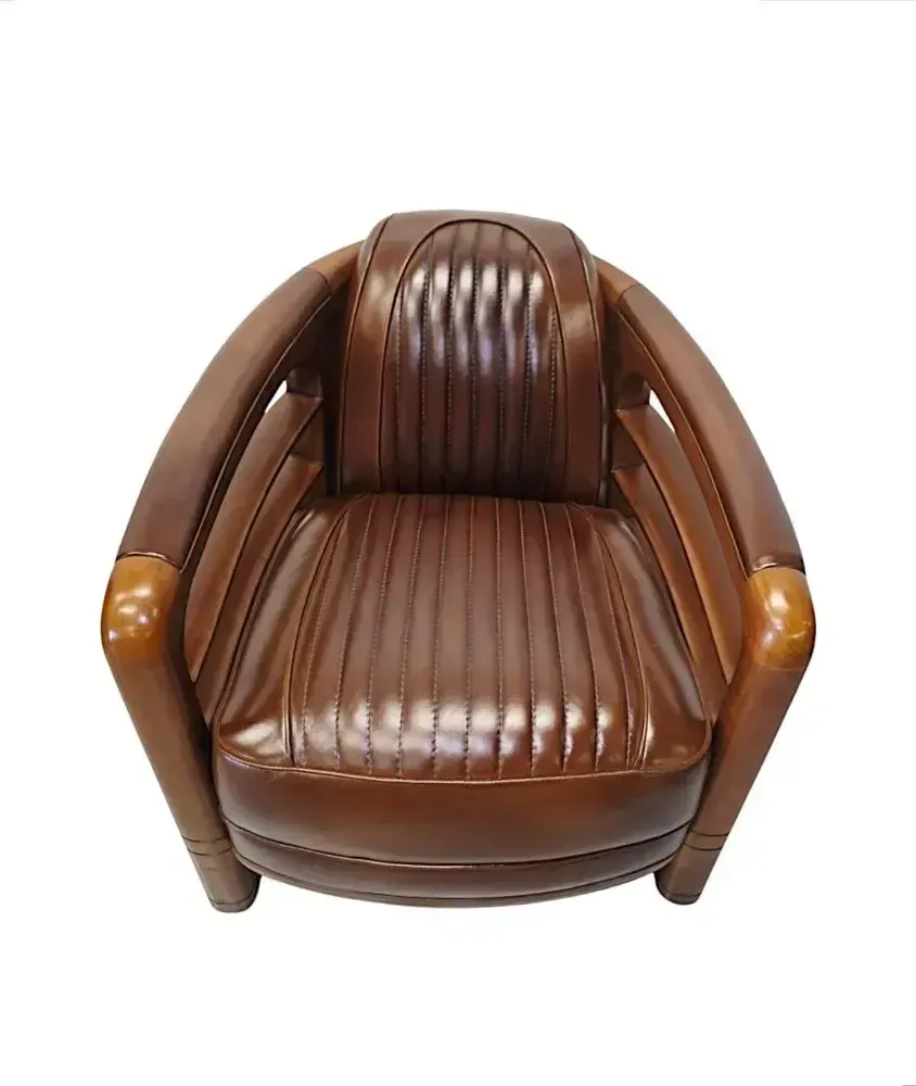 A Very Fine Art Deco Design Walnut And Leather Club Armchair photo 1800.018