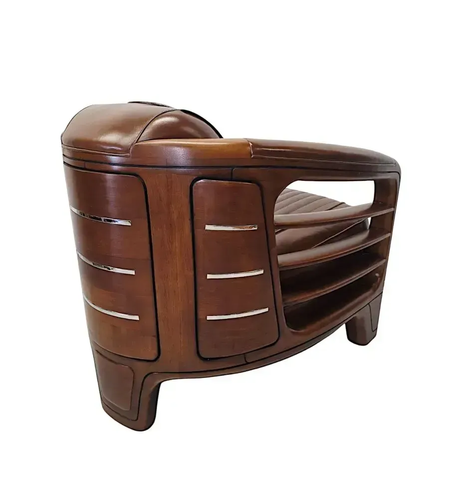 A Very Fine Art Deco Design Walnut And Leather Club Armchair photo vintage