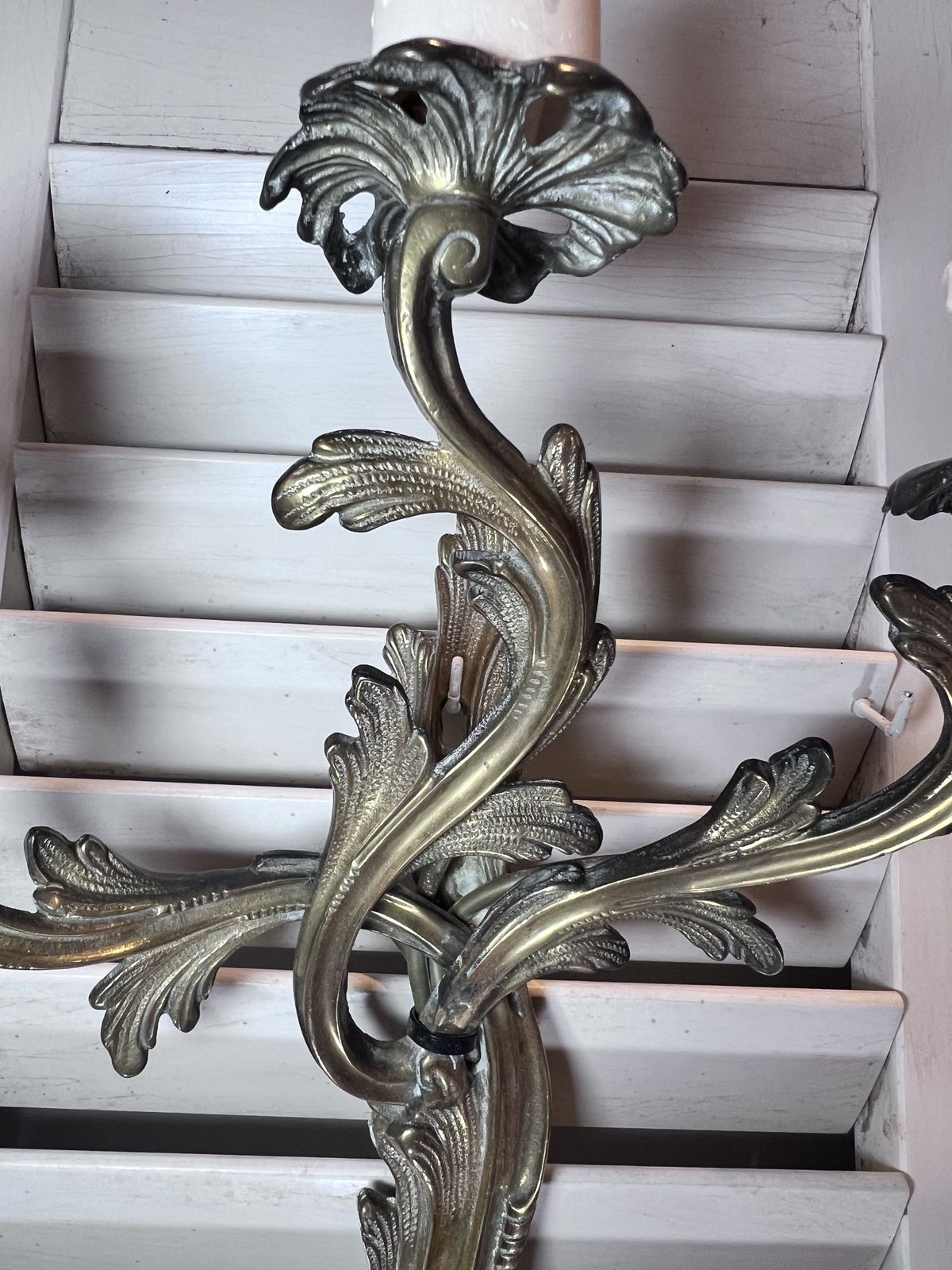 A Pair Of  French Triple Arm Gilded Antique Brass Wall Lights photo buy