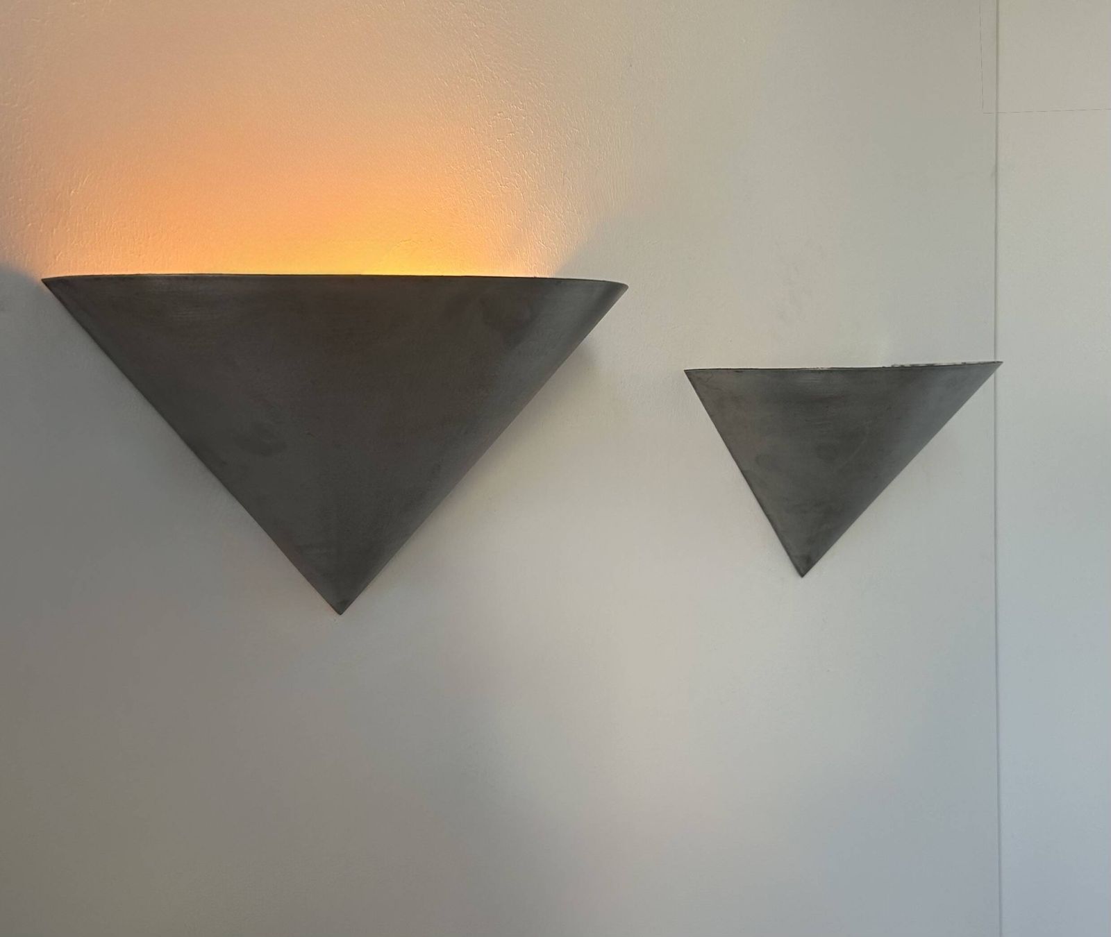 Pair Of Vintage Conical Wall Lights, Brushed Metal, France 1970. photo for sale
