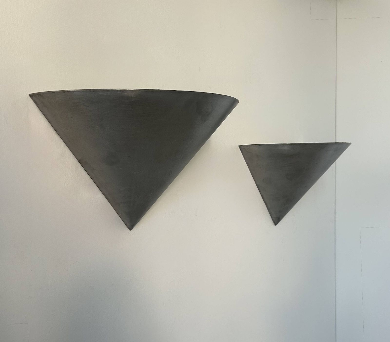Pair Of Vintage Conical Wall Lights, Brushed Metal, France 1970. photo Lighting