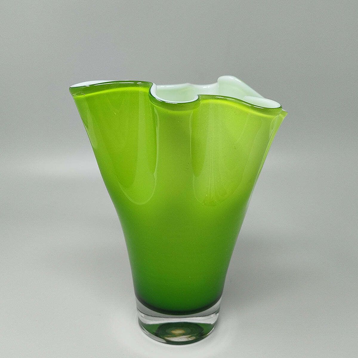 1960s Astonishing Green Vase "Fazzoletto" By Ca' Dei Vetrai In Murano Glass. Made In Italy photo 296.0