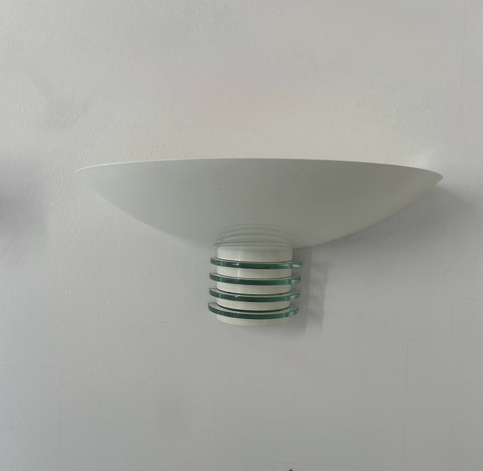 Pair Of Post Modernist Wall Lights, White Metal And Glass, France 1980 photo vintage